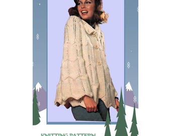 PDF Knitting Pattern Download to make a Womens Flared Swing Smock Jacket Short Coat Chunky Yarn One Size