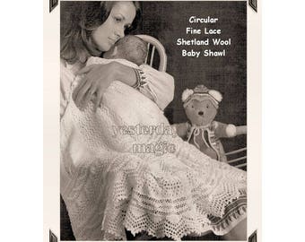 Instant Download Pdf KNITTING PATTERN to make a Circular Cobweb Fine Wool Shetland Lace Heirloom Christening Baby Shawl Evening Wrap