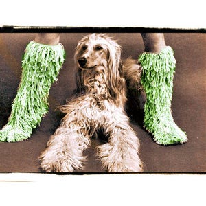 Instant Download PDF KNITTING PATTERN to make Knee Length Shaggy Fluffy Tassle Fringed Hippy Womens Slippers Yeti Boots 3 Foot sizes
