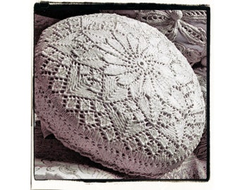 Instant Download PDF Knitting & Crochet Pattern to make Lacy Circular Round 36 cm Cushion Cover Pillow 3 or 4 Ply Cotton Yarn