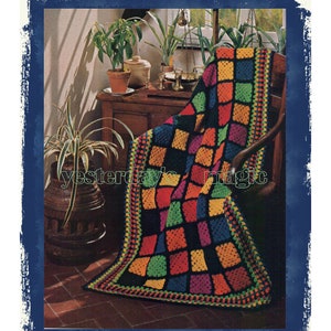 Instant Download PDF Easy Crochet Pattern to make a Lead Window Granny Squares Patchwork Afghan Blanket Bed Cover Rug or Sofa Throw