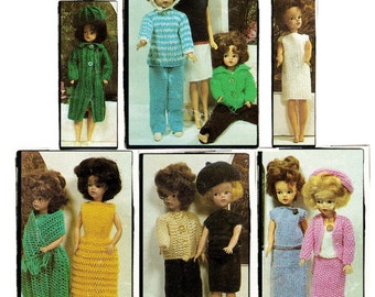 Instant Download PDF Knitting Pattern to make Sixties Fashion Clothes for Barbie Sindy 12 inch Teenage Doll 4 Ply Yarn 10 Outfits 22 Items