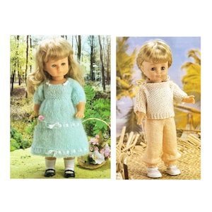 Instant Download  PDF KNITTING PATTERN to make a Long Summer Dress Sweater and Trousers 16 20 24 inch Girl Dolls 8 Ply & Mohair Yarn