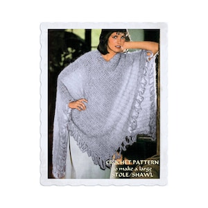Instant Download PDF Crochet Pattern to make a Large Evening Stole Fringed Shawl Lightweight Lacy Wrap Poncho Wedding Party Mohair Yarn