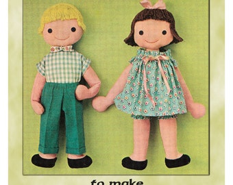 Full Size PDF Sewing Pattern to make Twin Boy Girl Soft Body Dressed Rag Dolls 18 Inch Tall Poseable  Arms & Legs Instant Download