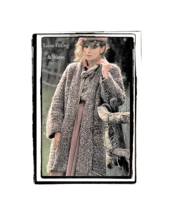 Instant Download PDF Quick CROCHET PATTERN to make a Womens Shawl Collar Knee Length Coat or Jacket Bulky Yarn 10mm Hook 32 34 36 inch Bust