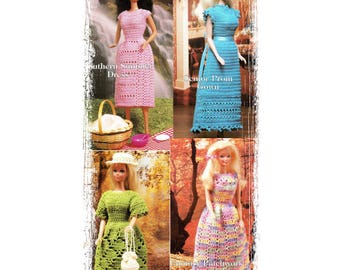 Instant Download PDF CROCHET PATTERN to make  Evening Lace Long & Short Dress Panties Hats Bag 12 inch Teenage Fashion Doll Clothes