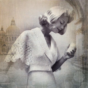 Instant Download PDF Fifties Crochet Pattern to make a Womens  Wrap Front Bed Jacket Lacy Cape Sleeves  3 Ply Yarn 32 to 36 inch Bust