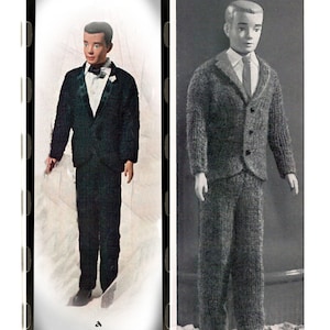 Instant Download PDF Knitting Pattern to make a Wedding or Business Suit Jacket & Trousers for Ken 12 inch Boy Teen Doll Clothes 3 Ply Yarn