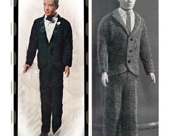 Instant Download PDF Knitting Pattern to make a Wedding or Business Suit Jacket & Trousers for Ken 12 inch Boy Teen Doll Clothes 3 Ply Yarn