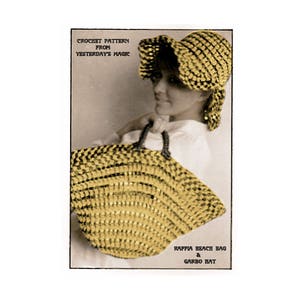 Instant Download PDF Crochet Pattern to make a Womens Big Brimmed Floppy Straw Sun Hat & Large Handbag Beach Shopping Weekend Bag Raffia