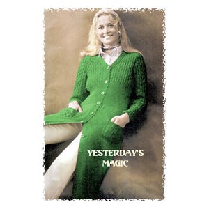 Instant Download PDF Knitting Pattern to make a Long Calf Length Womens Maxi Cardigan Coat 3 Sizes 32 to 36 inch Bust 8 ply DK  Yarn