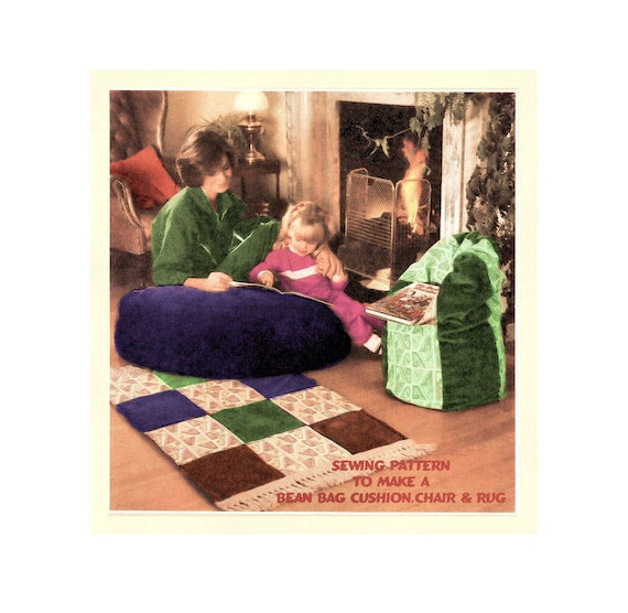Instant Download PDF Chart SEWING PATTERN & Instructions to make a Large Shaped Bean Bag Chair 2 Sizes a Big Floor Cushion and Patchwork Rug