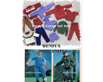 Instant Download PDF Knitting Pattern to make Action Man or Ken 12 inch Teenage Boy Doll Winter Clothes Army Sports 12 Items 5 Outfits