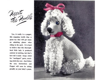 Instant Download PDF Knitting Pattern to make a 10 inch tall Poodle Puppy Dog Soft Toy 3 Ply yarn