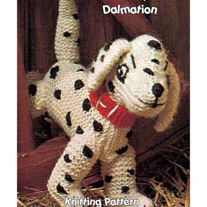 Instant Download PDF Easy Knitting Pattern to make a Dalmation Spotty Puppy Dog Soft Baby Toy 9 inches Tall 8 Ply DK Yarn