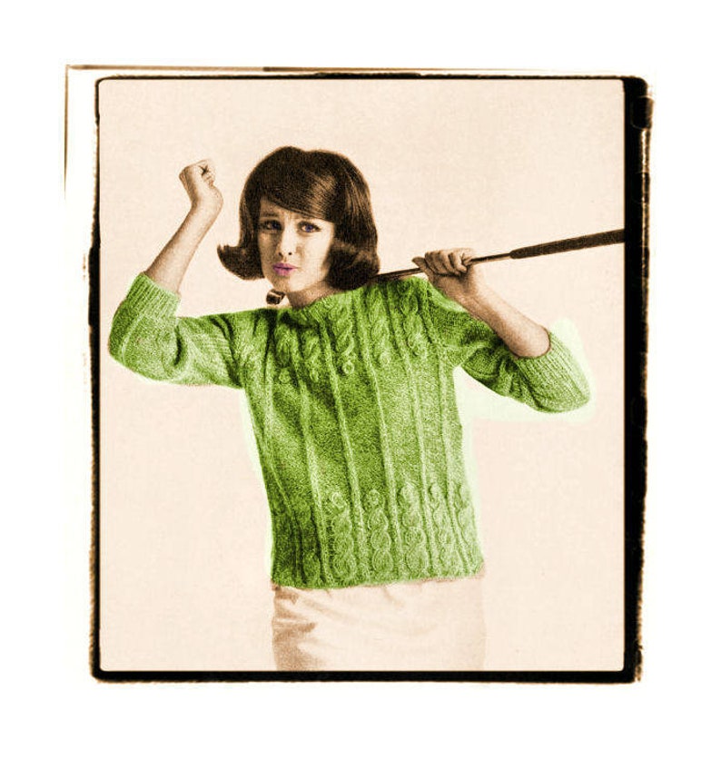Instant Download PDF Sixties KNITTING PATTERN to make a Cable Trim Hipster Womens Sloppy Joe Sweater 8 Ply Yarn 3 Sizes 30 to 40 inch Bust