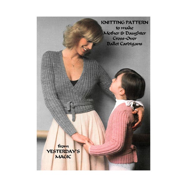 Instant Download PDF Knitting Pattern to make a Wrap Over Tie Waist Ballet Cardigan 4 Ply Yarn 8 chest bust sizes 24 to 38 inch Girls Womens