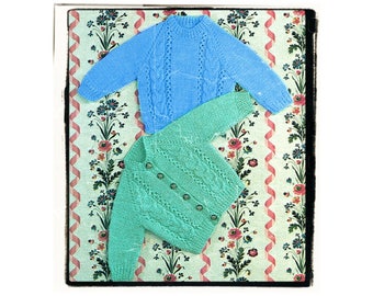 Instant Download PDF Easy KNITTING PATTERN to make  Baby Boys Sweater & Girls Cardigan 8 Ply Yarn 3 Sizes to fit 19 to 22 inch Chest