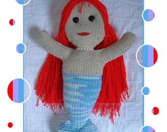 Instant Download PDF Original Easy Knitting Pattern to make a Little Mermaid Doll Soft Cuddly Storybook Fantasy Fairytale Toy