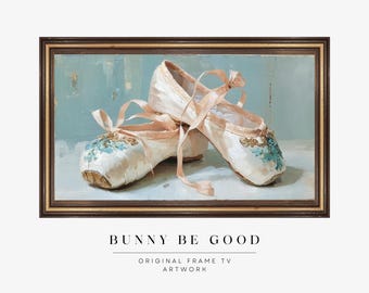 FRAME TV Art Ballet Slippers Oil Painting Romantic Pastel Pink Whimsical Vintage Digital Download