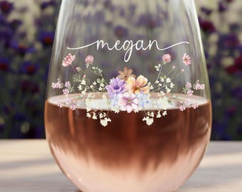 custom floral stemless wine glasses party favors gift for wedding anniversary bridesmaid birthday mothers day personalized floral bouquet
