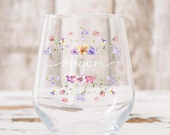 custom floral stemless wine glasses party favors gift for wedding anniversary bridesmaid birthday mothers day personalized floral bouquet