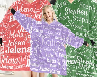 Personalized Name Flannel Blanket Hoodie-Custom Custom Wearable Blanket Sweatshirt