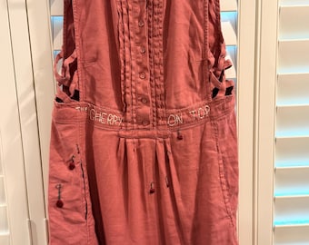 Upcycled Free People Dress With Embroidered Cherries - The Cherry On Top - Size L