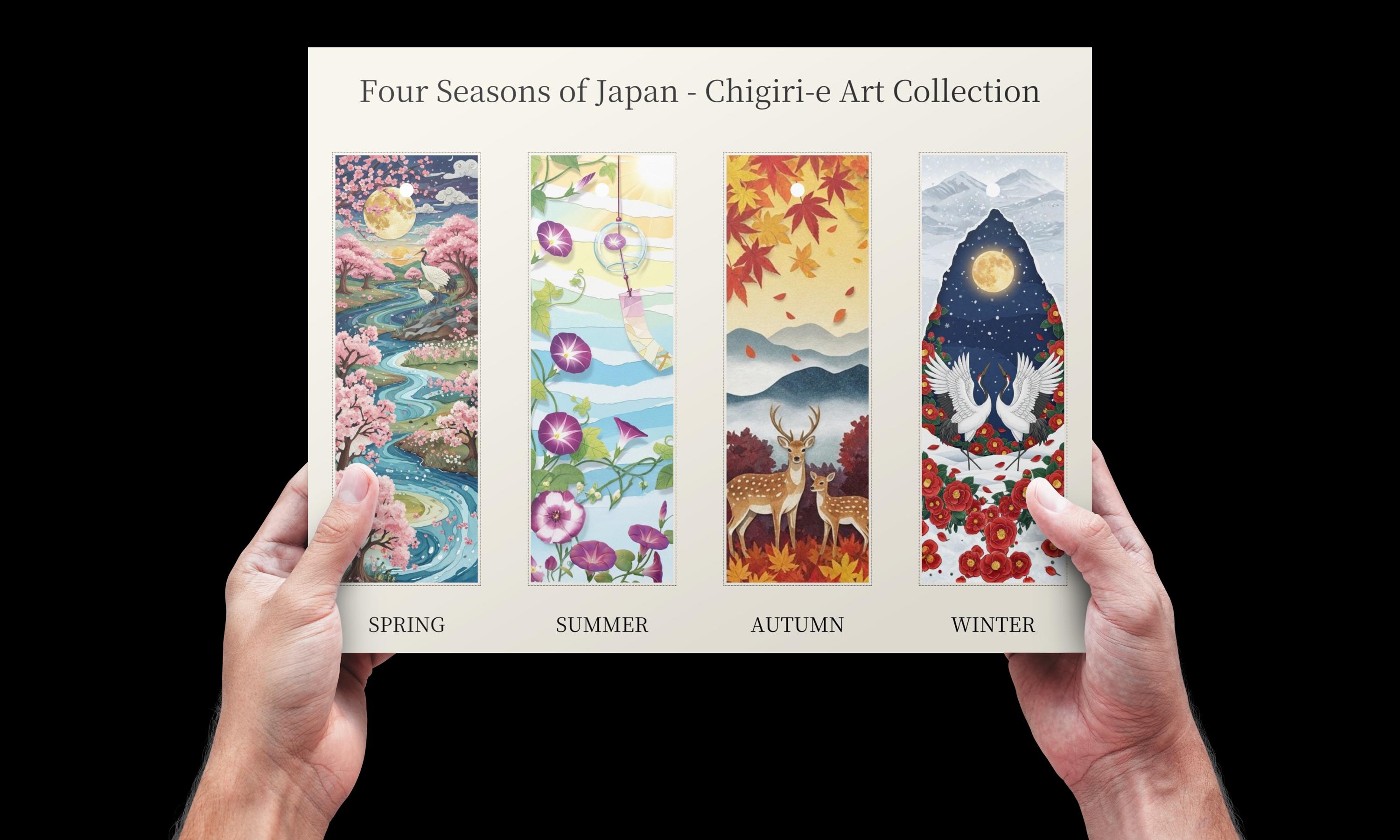 Four Seasons of Japan Bookmark Set – Chigiri-e Printable Bookmarks ...
