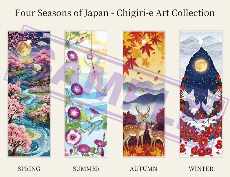 Four Seasons of Japan Bookmark Set – Chigiri-e Printable Bookmarks ...