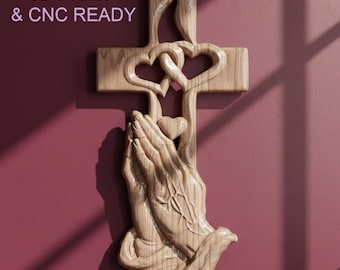 Christliches Kreuz betende Hände 3D Relief STL | CNC & 3D Druckdatei (Digitaler Download)