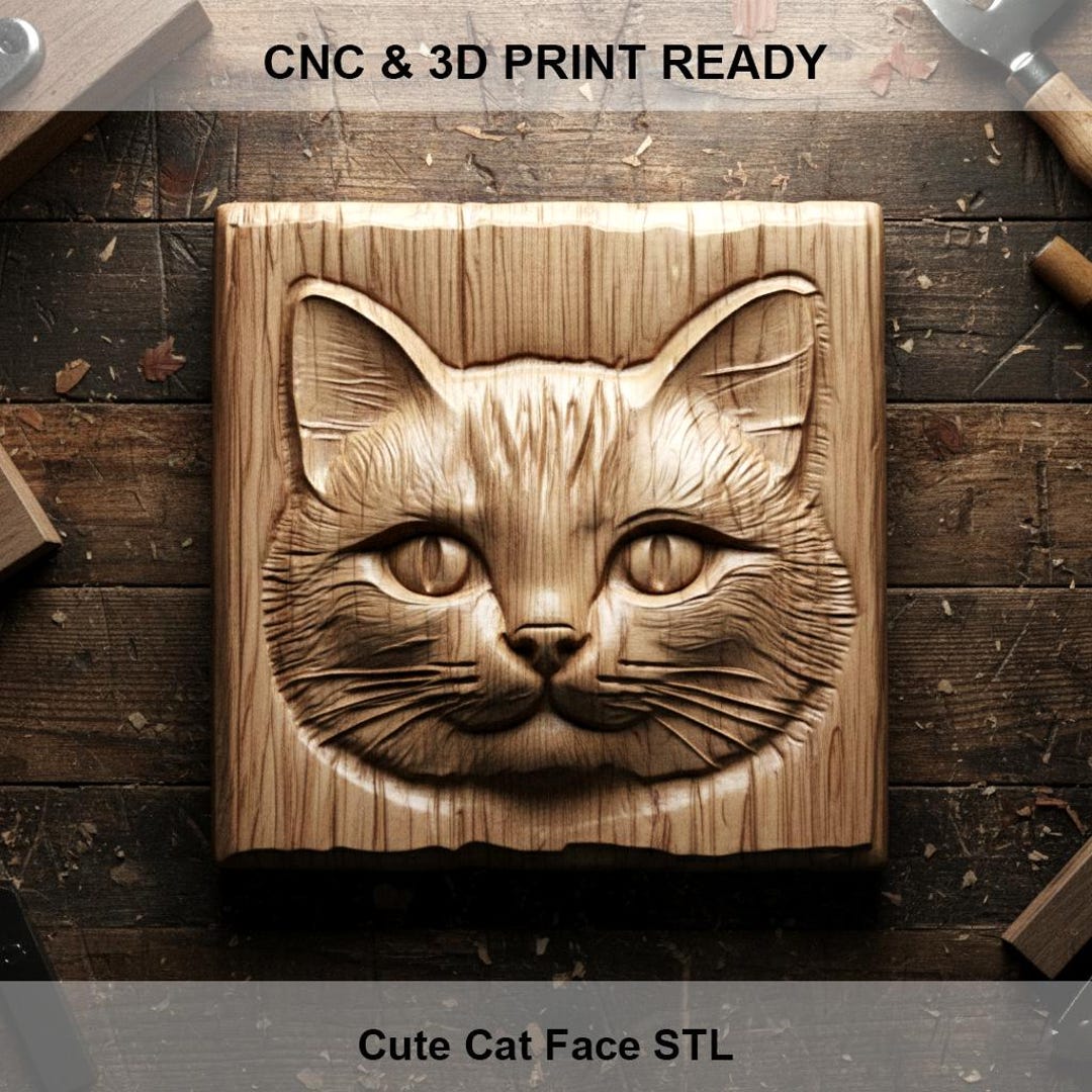 Cat Face Relief STL | CNC & 3D Print Wood Carving (digital Download) - Etsy