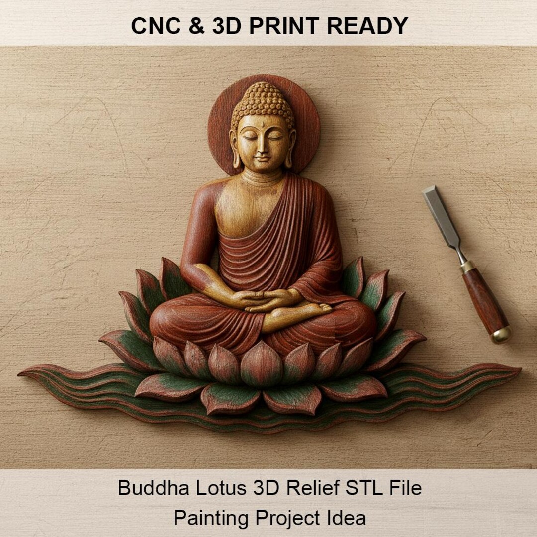 Buddha Lotus 3D Relief STL File | CNC Router Model, Meditation Wall Art ...