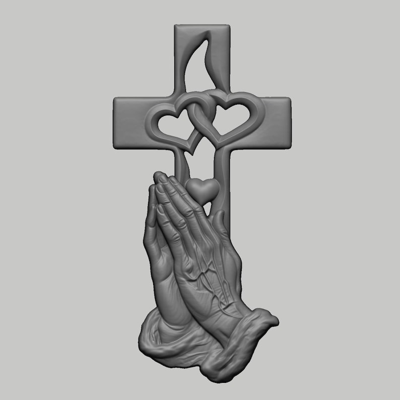 Christian Cross Praying Hands 3D Relief STL | CNC & 3D Printing File ...