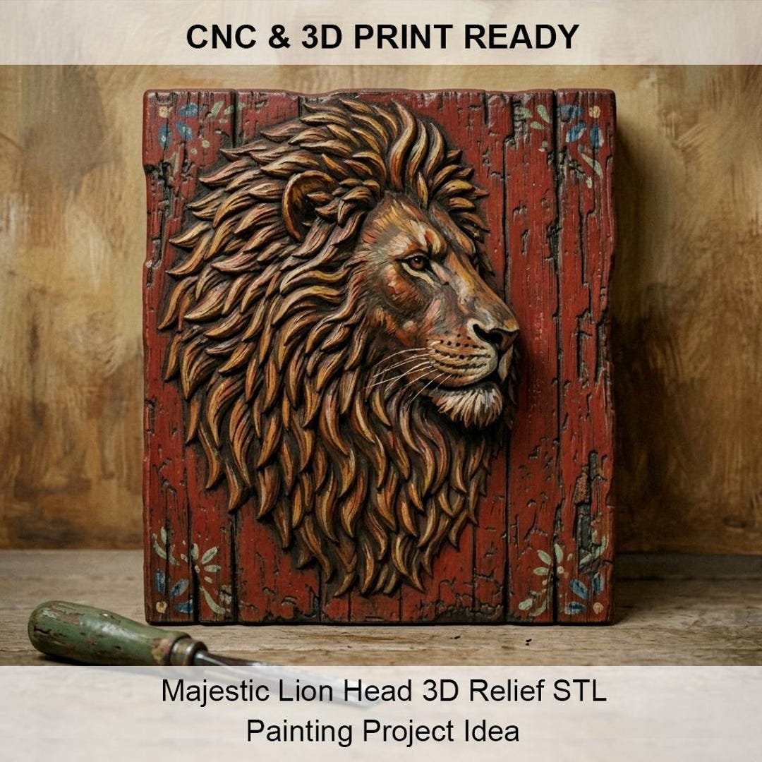 Majestic Lion Head 3D Relief STL File | Wildlife Wood Carving Wall Art ...