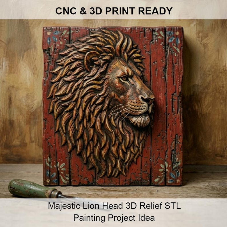 Majestic Lion Head 3D Relief STL File | Wildlife Wood Carving Wall Art ...