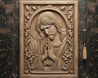 Jesus Praying 3D Relief STL | Sacred Heart CNC Wall Art