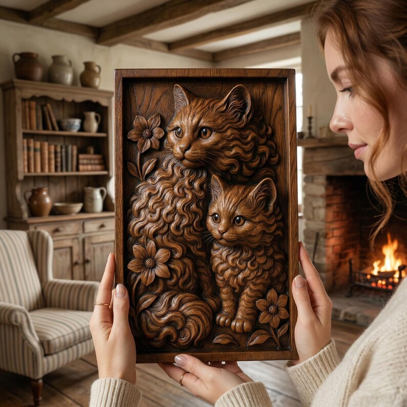 Mother and Kitten Cat 3D Relief STL File for CNC Router & 3D Printer ...
