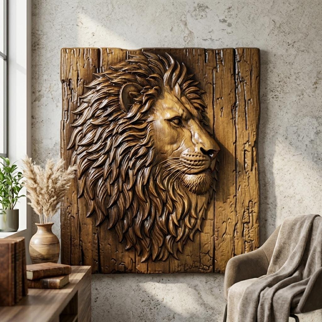 Majestic Lion Head 3D Relief STL File | Wildlife Wood Carving Wall Art ...