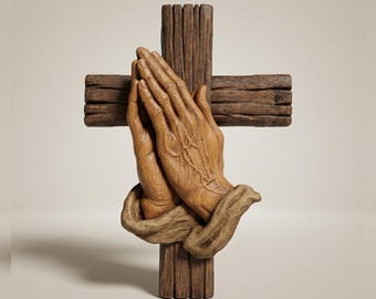 Praying Hands Cross 3D Relief STL | Christian CNC File