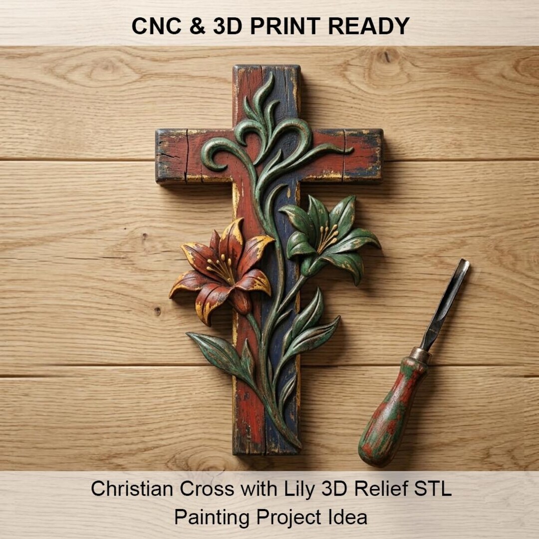 Christian Cross With Lily 3D Relief STL | Religious CNC Router File ...