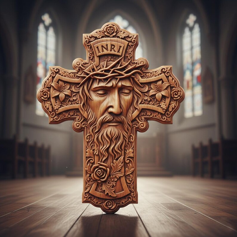 Inri Vector File Jesus Face Cross 3D Relief STL | INRI Crucifix CNC File | Christian ...