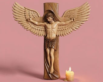 Jesus Crucifix with Angel Wings 3D Relief STL | Christian CNC File