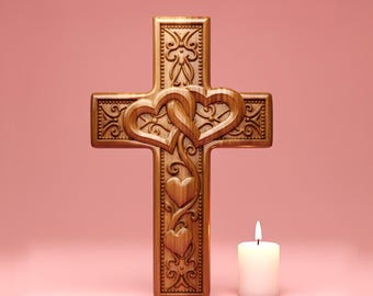 Ornate Heart Cross 3D Relief STL | CNC File