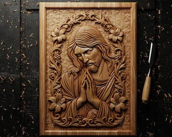 Jesus Praying 3D Relief STL | Ornate CNC Wall Art (Digital Download)