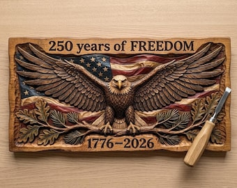 250 Years Freedom Eagle Relief STL | Patriotic American Flag CNC Carving (Digital Download)