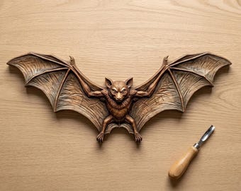Flying Bat 3D Relief STL | Gothic Wall Art, Halloween Wood Carving (Digital Download)