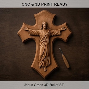 Cruz de Jesus em relevo 3D STL | Arte de parede cristã (Download digital)