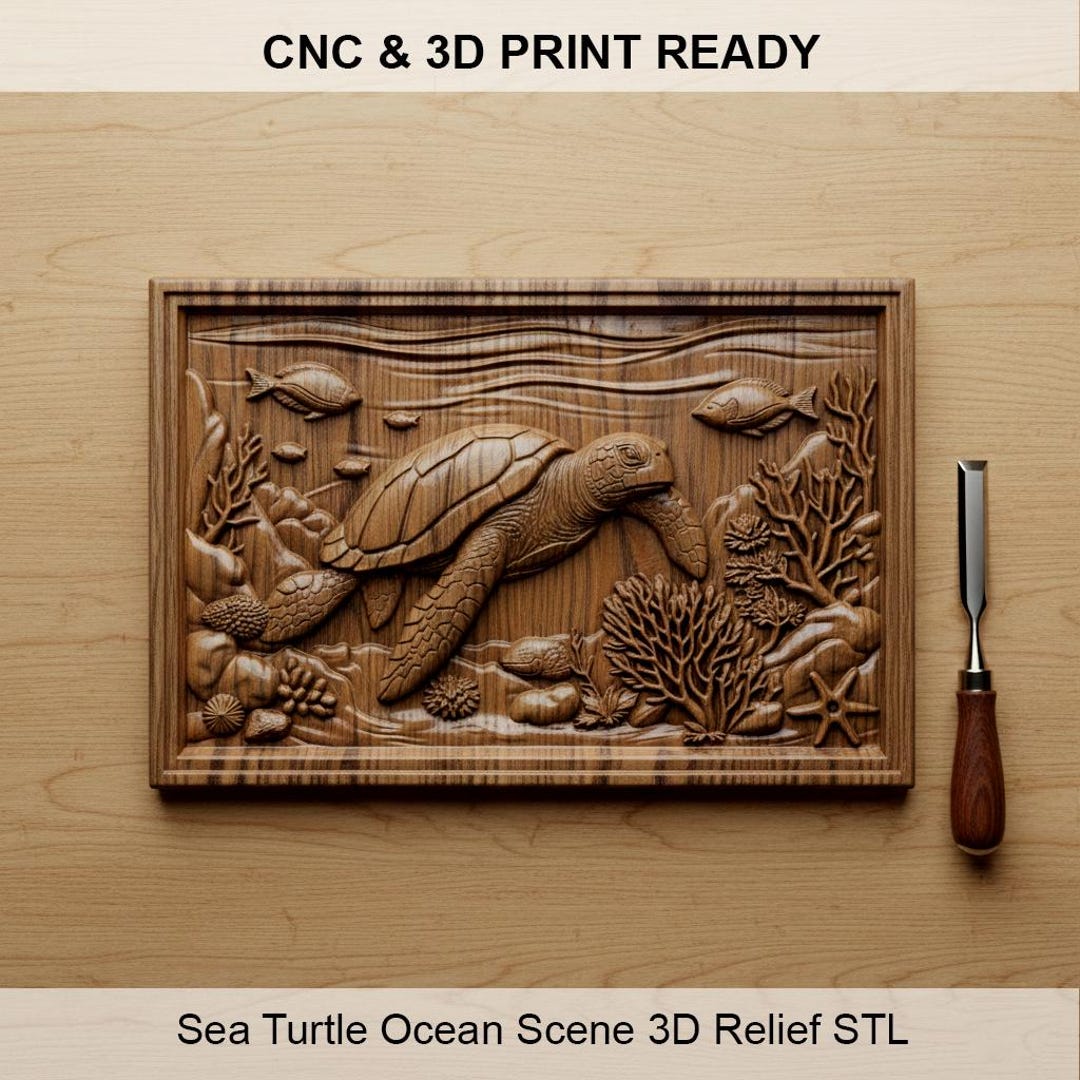 Sea Turtle Ocean 3D Relief STL | CNC Wood Carving, Marine Wall Art ...